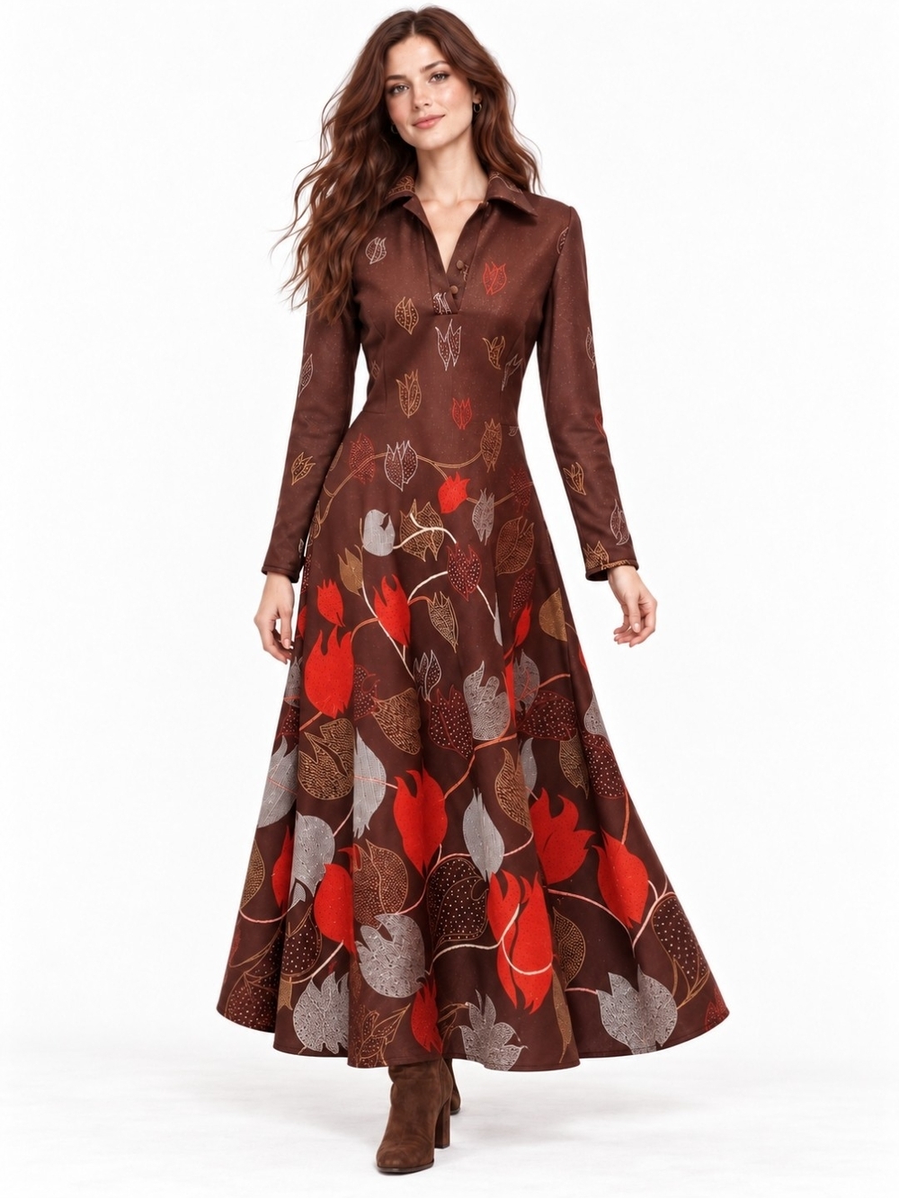 Vintage 70s Mackerness Lurex Maxi Dress Boho Botanical Made England 42